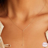 925 Silver Pearl Pendant Y-shape Chain Necklace Choker Women Jewelry