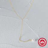 925 Silver Pearl Pendant Y-shape Chain Necklace Choker Women Jewelry