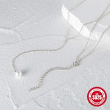 925 Silver Pearl Pendant Y-shape Chain Necklace Choker Women Jewelry