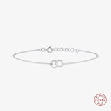 925 Silver Double Circle Charm Bracelet Twisted & Smooth Hoops Stackable