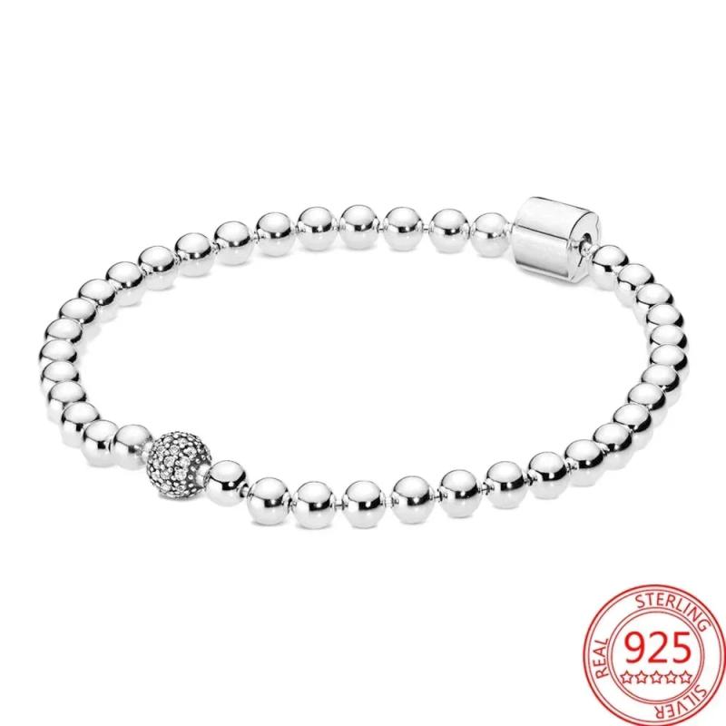 925 Silver Bracelet Rose Beaded Charm Jewelry