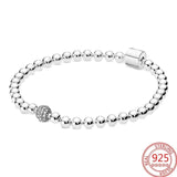 925 Silver Bracelet Rose Beaded Charm Jewelry