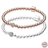 925 Silver Bracelet Rose Beaded Charm Jewelry