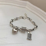 Silver Punk Bracelets Women Vintage Creative Abacus Love Heart-Shape Thick Chain