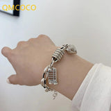 Silver Punk Bracelets Women Vintage Creative Abacus Love Heart-Shape Thick Chain