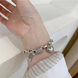 Silver Punk Bracelets Women Vintage Creative Abacus Love Heart-Shape Thick Chain
