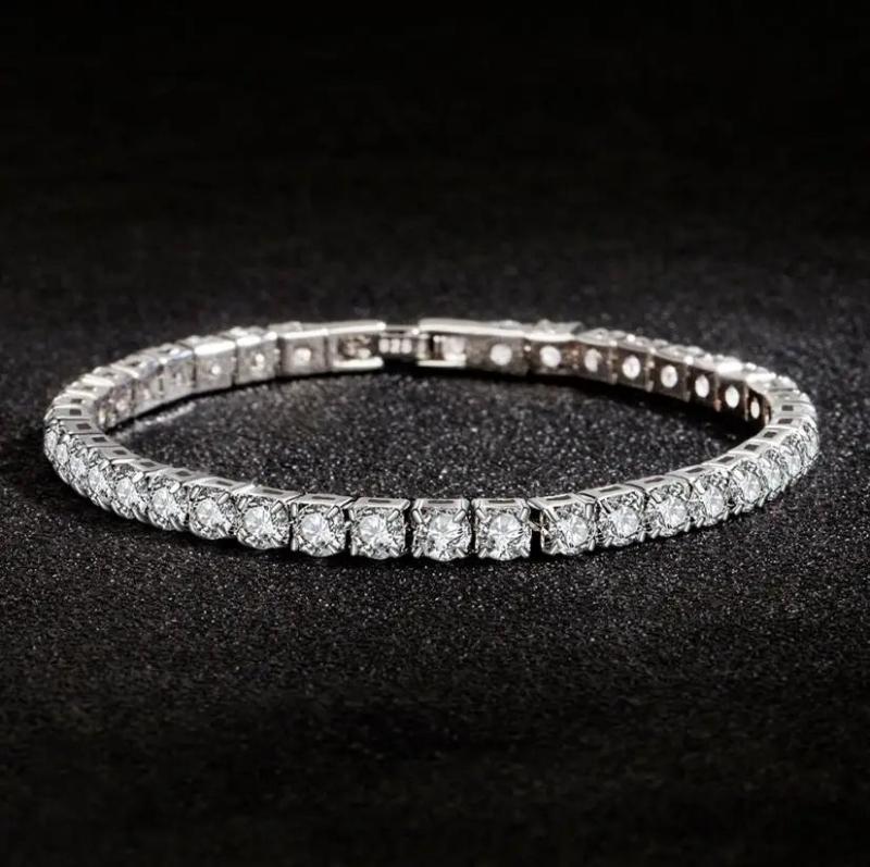 925 Silver Moissanite Tennis Bracelet 4mm Charm for Engagement Party