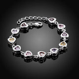 925 Silver Rainbow Heart Moissanite Diamond Bracelet Bangle