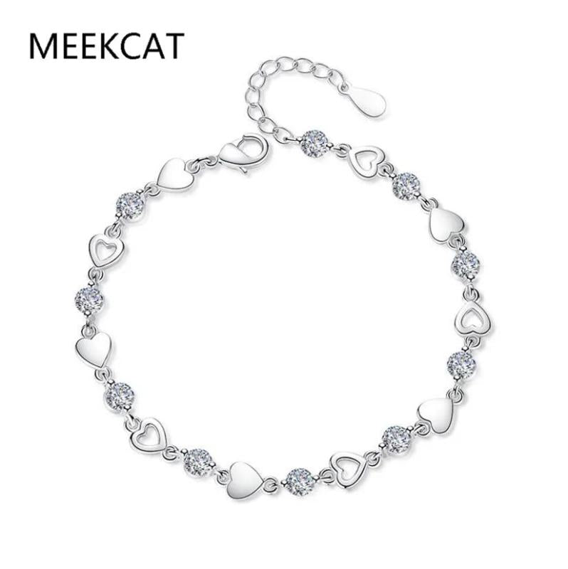 925 Silver Heart Cut Created Moissanite Diamond Bracelet