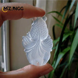 Chalcedony Goldfish Pendant Hand Carved Lucky Blessing Necklace