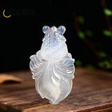 Chalcedony Goldfish Pendant Hand Carved Lucky Blessing Necklace