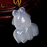 Chalcedony Goldfish Pendant Hand Carved Lucky Blessing Necklace