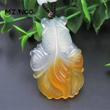 Chalcedony Goldfish Pendant Hand Carved Lucky Blessing Necklace