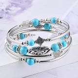 Turquoise/Tigereye Winding Bracelet Multi-Circle Layered Stone Beaded Bracelet
