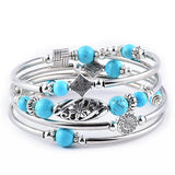 Turquoise/Tigereye Winding Bracelet Multi-Circle Layered Stone Beaded Bracelet