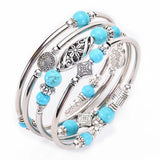 Turquoise/Tigereye Winding Bracelet Multi-Circle Layered Stone Beaded Bracelet