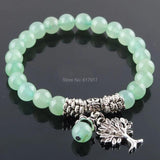 Green Natural Aventurine Stone 8mm Beaded Strand Bracelet Tree Of Life Charm
