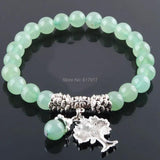 Green Natural Aventurine Stone 8mm Beaded Strand Bracelet Tree Of Life Charm