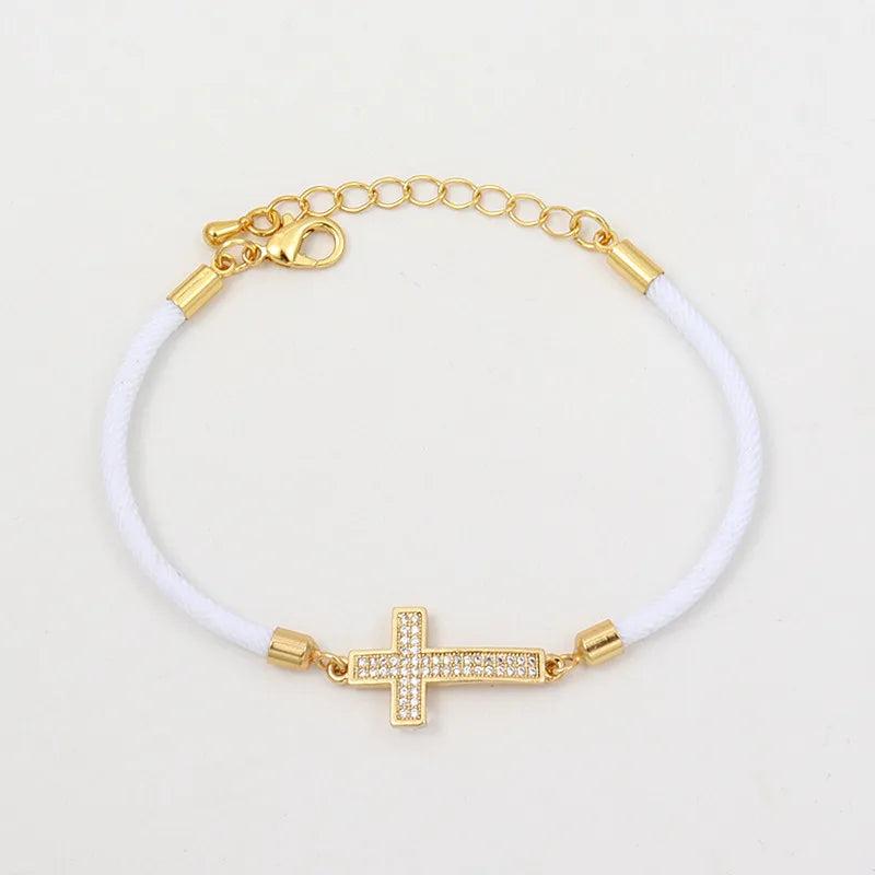 Colorful Cross Heart Charm Bracelet with Zirconia