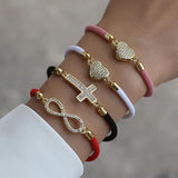 Colorful Cross Heart Charm Bracelet with Zirconia