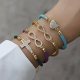 Colorful Cross Heart Charm Bracelet with Zirconia