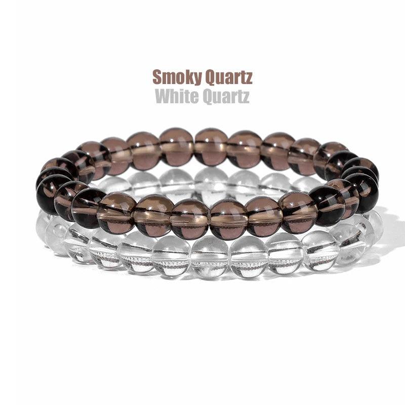 Smoky Quartz Bracelet 2Pcs Natural Stone 8mm Beads Bangle