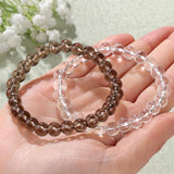 Smoky Quartz Bracelet 2Pcs Natural Stone 8mm Beads Bangle
