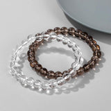 Smoky Quartz Bracelet 2Pcs Natural Stone 8mm Beads Bangle