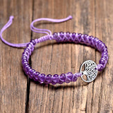 Natural Stone Yoga Wrap Bracelet Amethyst Tree of Life Charm