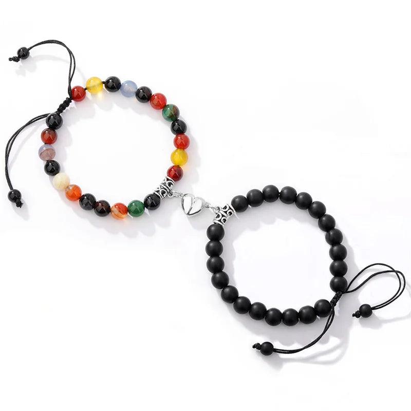 Retro Romantic Couple Pair Stone Beads Magnet Bracelet Gift