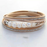 Rhinestone & Pearl Leather Bracelet Multi-layer Crystal Suede Magnet Clasp