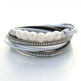 Rhinestone & Pearl Leather Bracelet Multi-layer Crystal Suede Magnet Clasp
