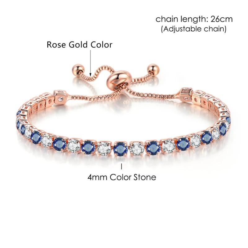 925 Silver 18K Rose Multi Zircon Bracelet Wedding Crystal Charm Jewelry