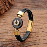 Zircon Bracelet Round Natural Stone Woven Leather Couple Bangles
