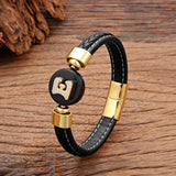 Zircon Bracelet Round Natural Stone Woven Leather Couple Bangles