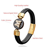 Zircon Bracelet Round Natural Stone Woven Leather Couple Bangles