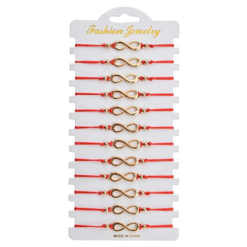 12pcs Red Rope Chain Bracelet Set Silver Infinity Love Charms