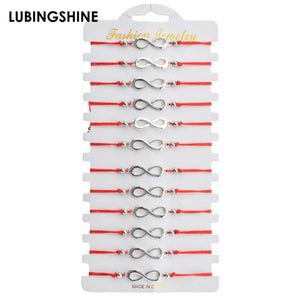 12pcs Red Rope Chain Bracelet Set Silver Infinity Love Charms