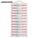 12pcs Red Rope Chain Bracelet Set Silver Infinity Love Charms
