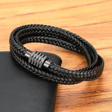 Two Layers Braided Rope Brown Leather Bracelet For Men