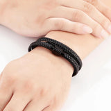 Two Layers Braided Rope Brown Leather Bracelet For Men