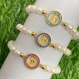 Boho Virgin Mary Pearl Beaded Bracelet Natural Freshwater Gift