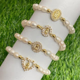 Boho Virgin Mary Pearl Beaded Bracelet Natural Freshwater Gift