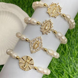Boho Virgin Mary Pearl Beaded Bracelet Natural Freshwater Gift