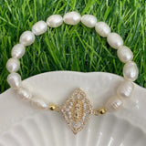 Boho Virgin Mary Pearl Beaded Bracelet Natural Freshwater Gift