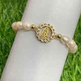 Boho Virgin Mary Pearl Beaded Bracelet Natural Freshwater Gift