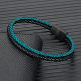 Men Double Strand Leather Rope Bracelet Stainless Steel Buckle