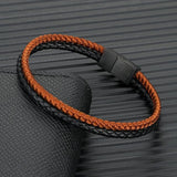 Men Double Strand Leather Rope Bracelet Stainless Steel Buckle
