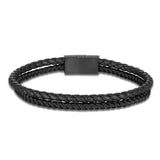 Men Double Strand Leather Rope Bracelet Stainless Steel Buckle