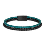 Men Double Strand Leather Rope Bracelet Stainless Steel Buckle